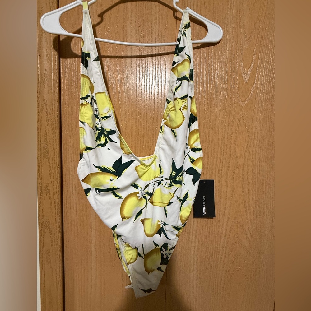 Fashion Nova Lemon Print One Piece - White and Yellow